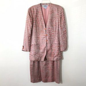 Carlisle 100% Linen Art Deco Geometric Coral Jacquard Jacket Skirt Suit 10 Flax